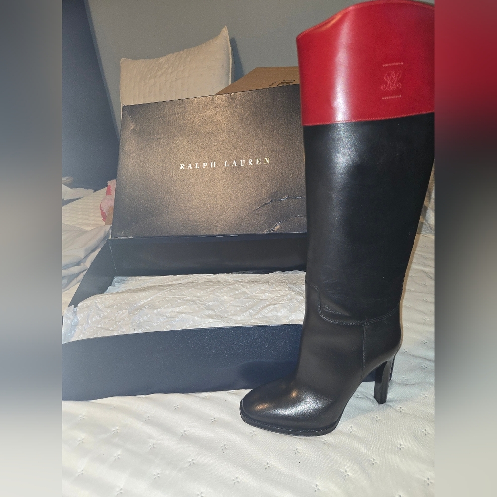 Ralph lauren red cuffed riding boot